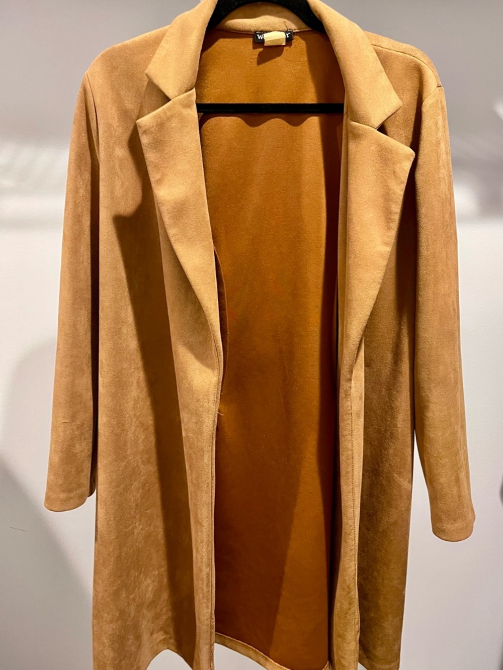 Open-Front Trench Coat in Camel Suede